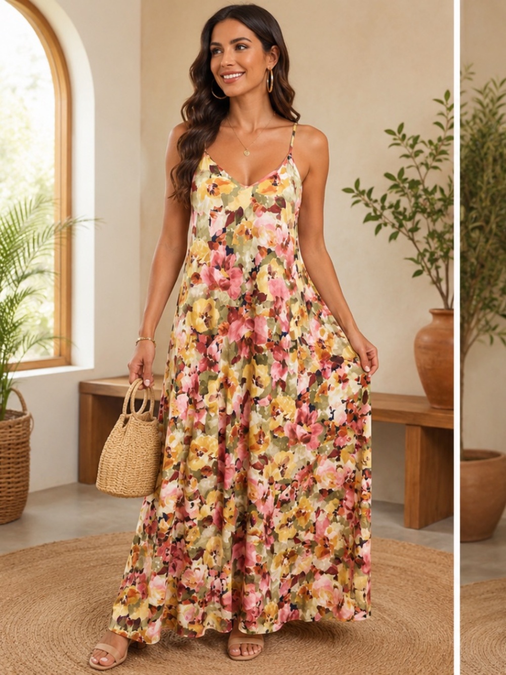 Chetta B  Maxi Women’s Dress Spaghetti Straps And Abstract Flower Print Size S